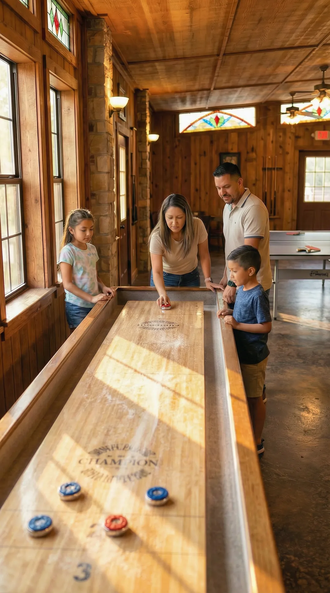 Heated pool and game room at Son's Rio Cibolo family resort