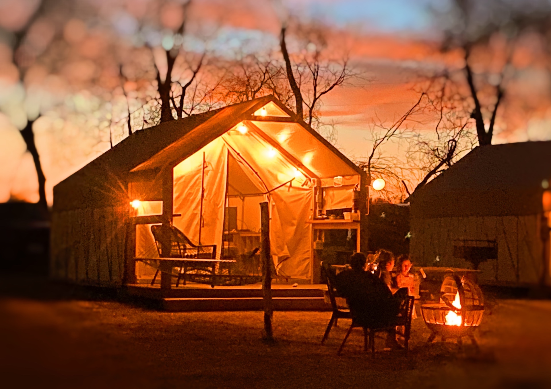 Glamping cabin with fire pit at Son's River Ranch
