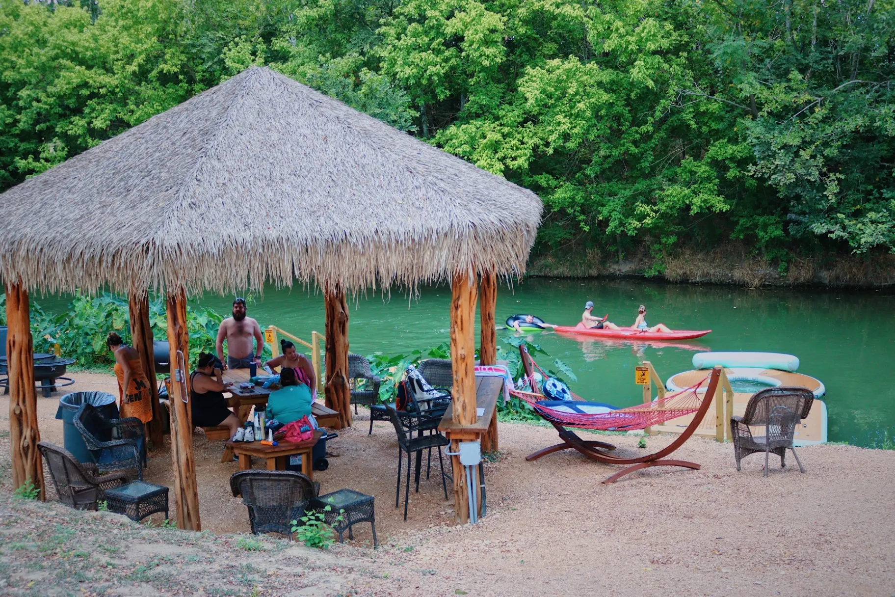 Cabana with kayaks on Cibolo Creek near San Antonio