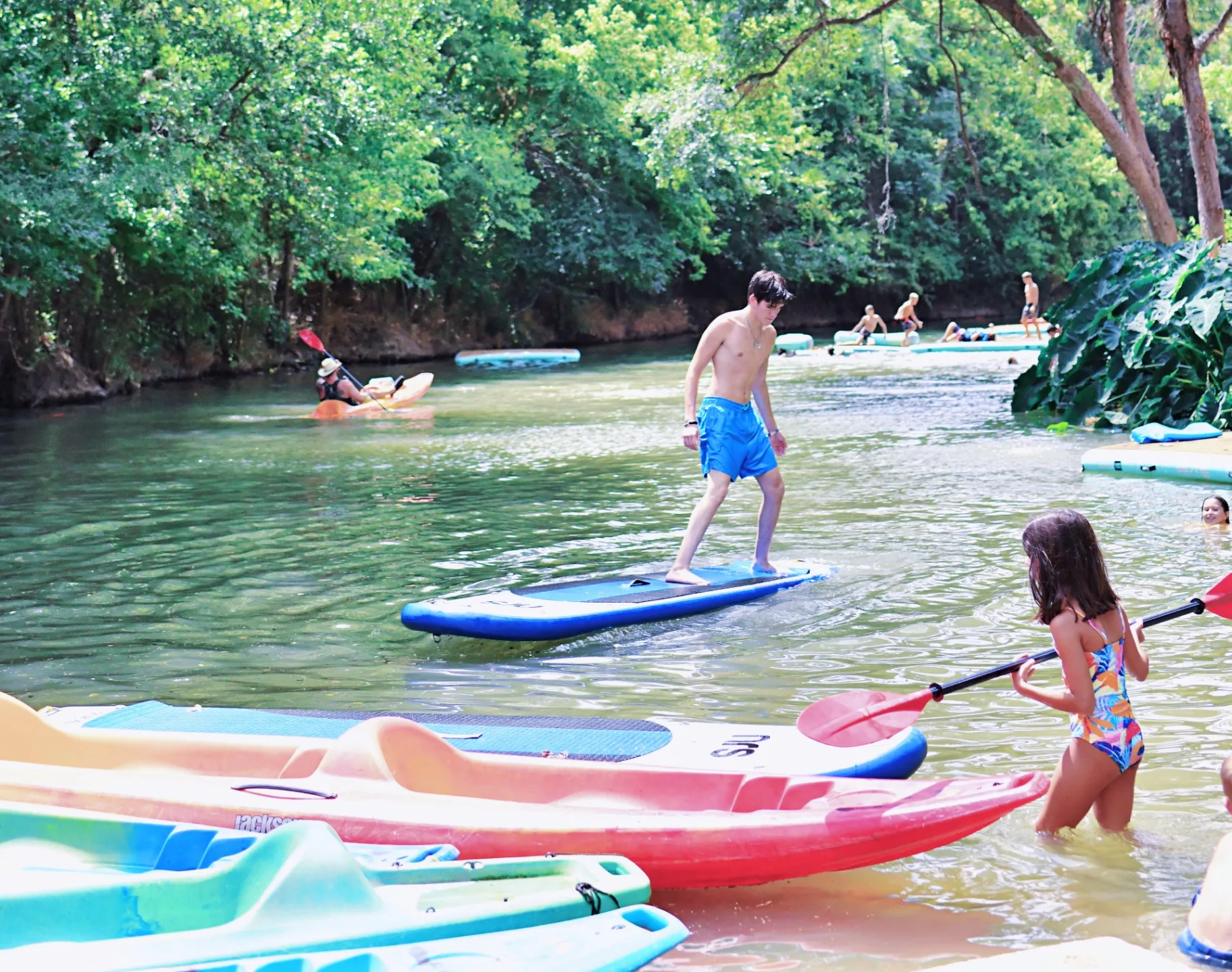 Paddleboarding on the creek — fun things to do near San Antonio for beginners
