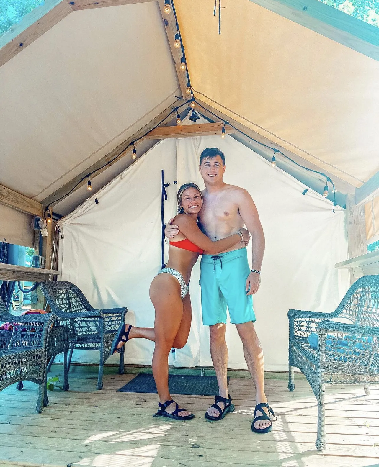 Couple enjoying romantic glamping near San Antonio