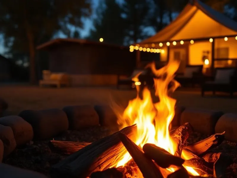 Family around firepit — fall getaway near San Antonio