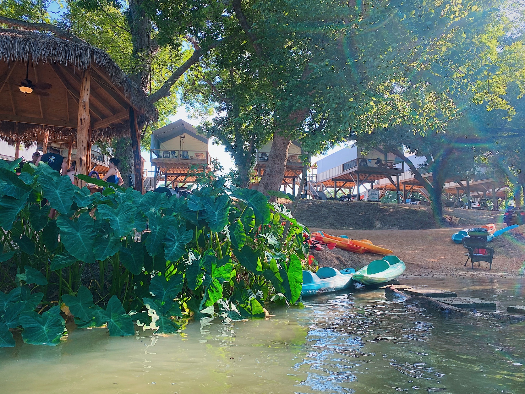 Kayaks and cabanas along Cibolo Creek