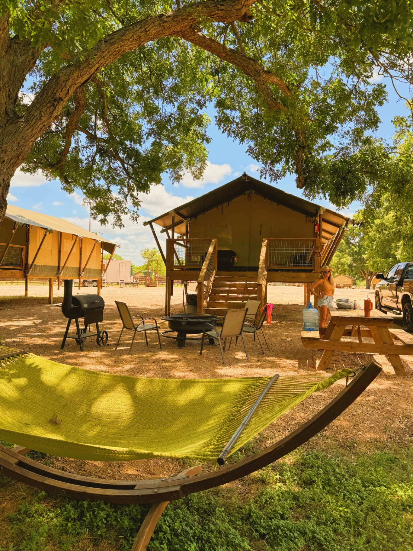 Safari Cabin exterior with hammock