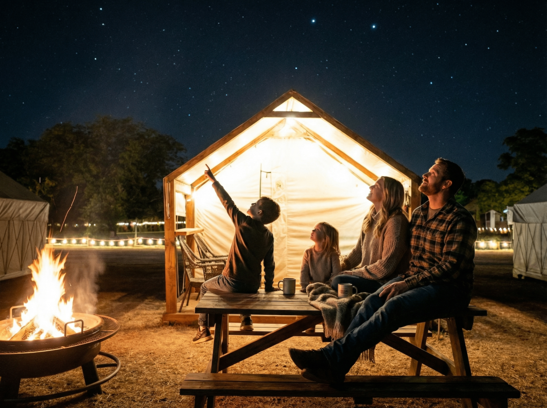 Family stargazing during getaway near San Antonio