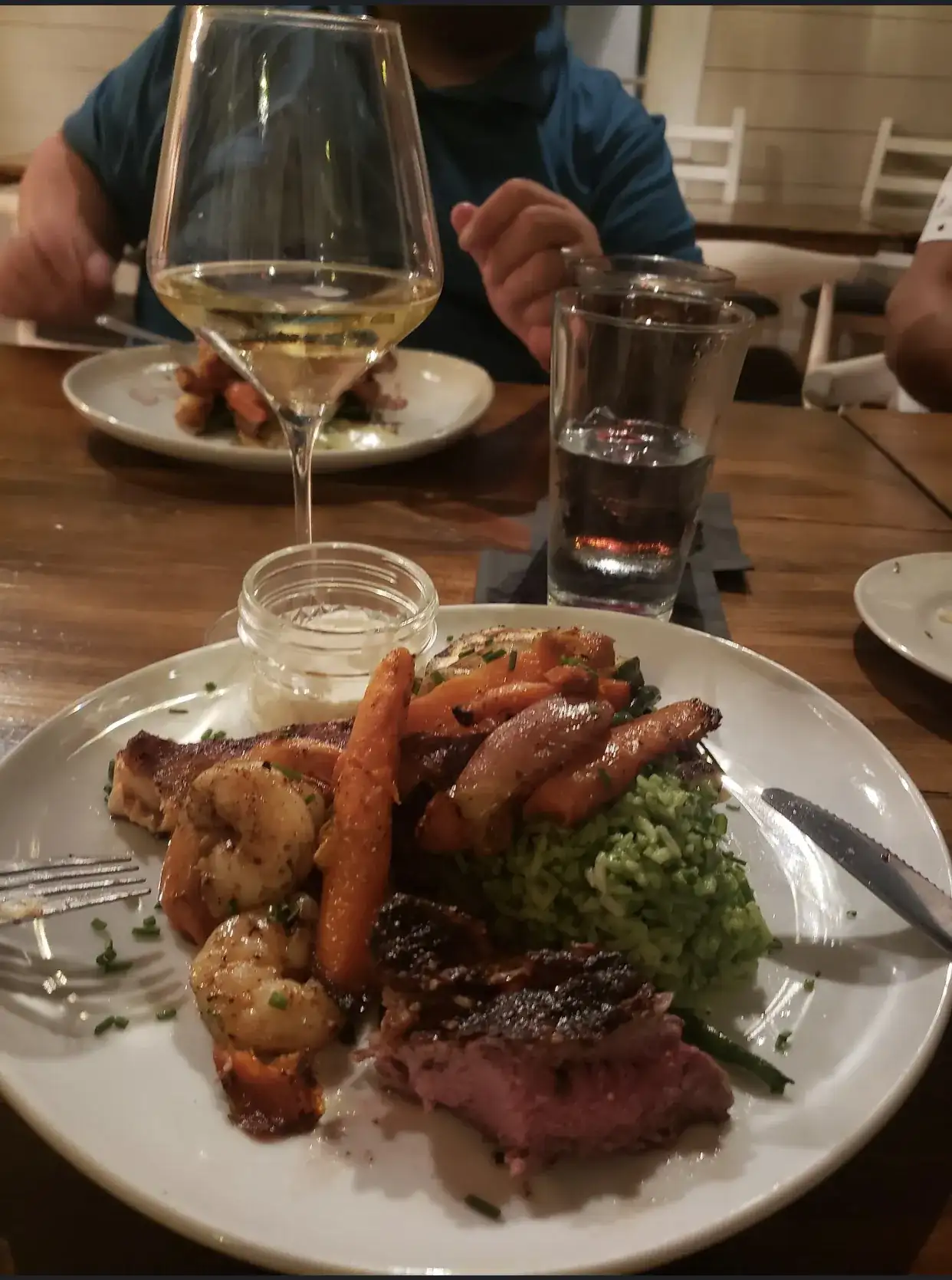 Steak dinner cooked at the cabin