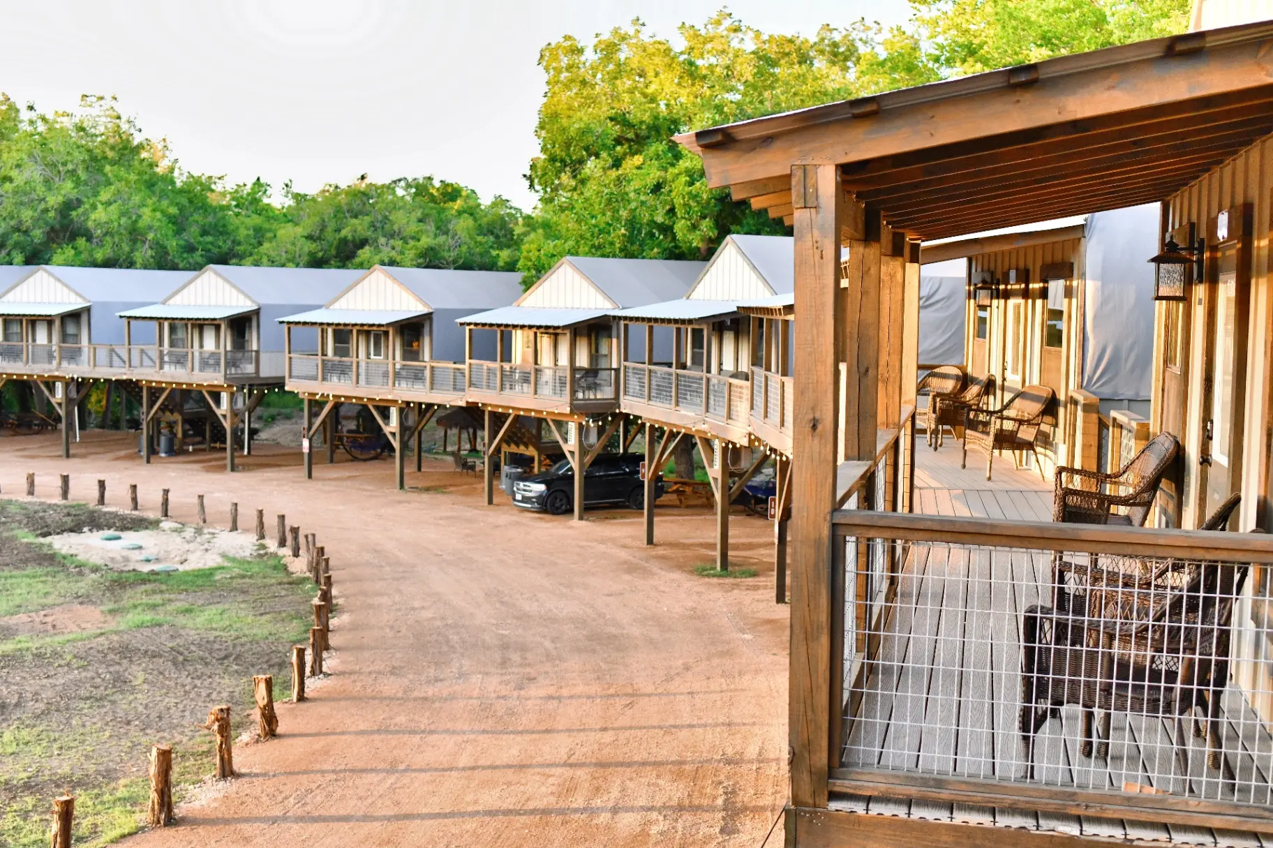 Waterfront Cabins row with deck view
